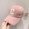 Women's Winter Lamb Wool Baseball Cap with Embroidered 'C', Duckbill Brim, Korean Style
