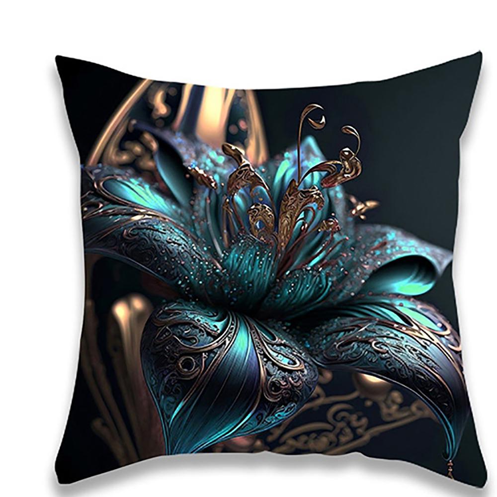 Teal and Gold Floral Pillowcase DesignSuitable for Sofa Car Bedroom Decorative Cushion Cover Pillow Cover