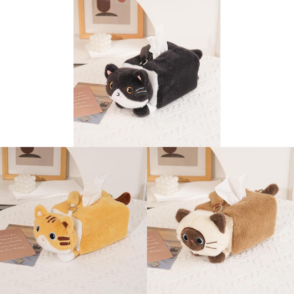 Cartoon Plush Cat Tissue Box With Creative Desk Decor For Home Office And Car Interiors
