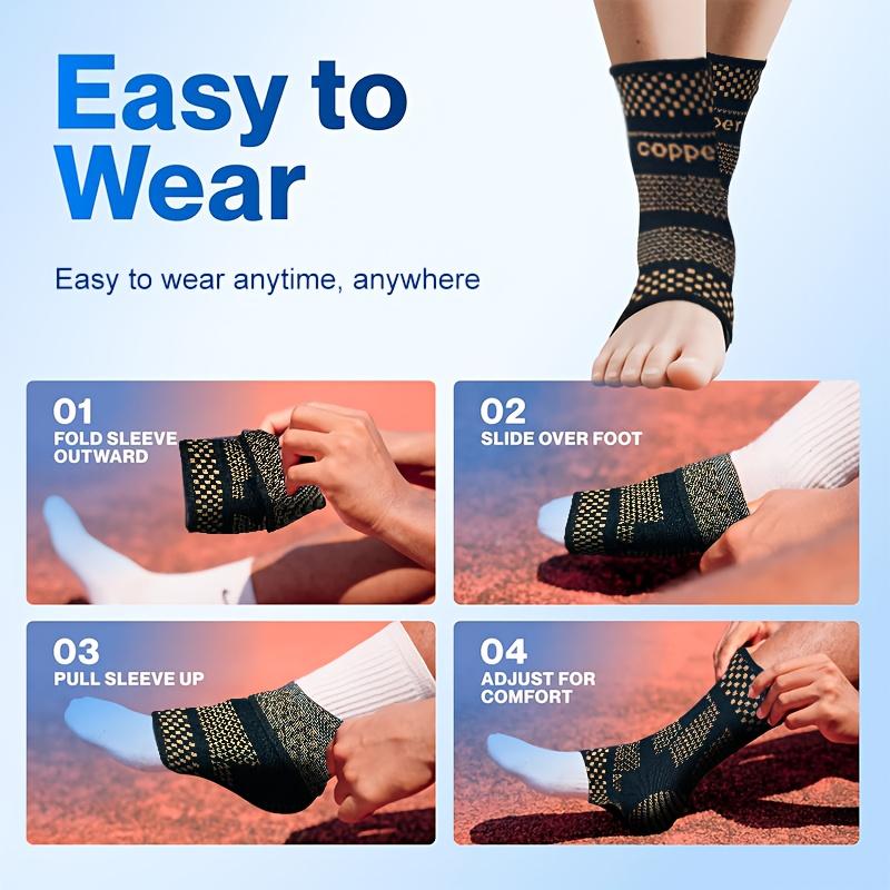2Pcs Copper Ankle Brace,Infused Ankle Support Compression Sleeve for Men Women,for Foot Pain,Sprained Ankle,Recovery,sports