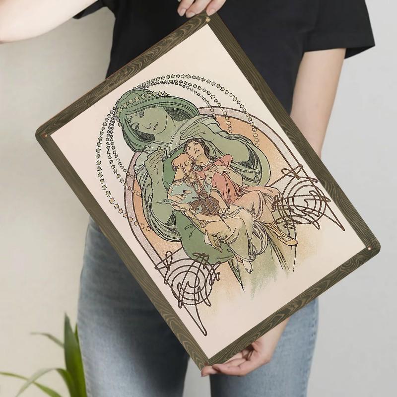 

Vintage Art Nouveau Custom Metal Wall Art Mucha Style Mythological Figure Decorative Painting for Living Room 20x30cm（7.8x11.8inch）