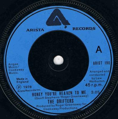 7inch Record DRIFTERS - Honey You're Heaven To Me ARIST190 Arista 1978 UK Soul/Funk Used