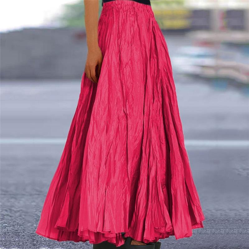 Spring and Summer New Solid Casual Loose Women's Skirts Vintage High Waist A-line Pleated Long Skirt Woman Elegant Simple Fashion Ladies Skirt 26386