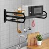 Support micro-ondes mural, Étagère de rangement de cuisine en acier au carbone avec 6 crochets, Support pour four 53*38*18 cm, Capacité de charge 30 kg