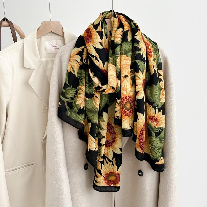 Sunflower Floral Print Women's Scarf Shawl Wrap Lightweight Cashmere feel Large scarves