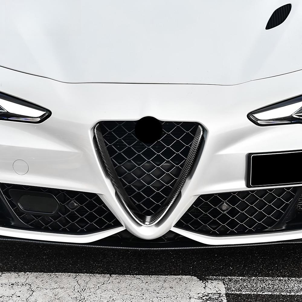 Sostituzione Rivestimento Griglia Anteriore Auto in Fibra di Carbonio Per Alfa Romeo Giulia 2017-2020 Cornice Decorativa Griglia Anteriore Cornice a Forma di V