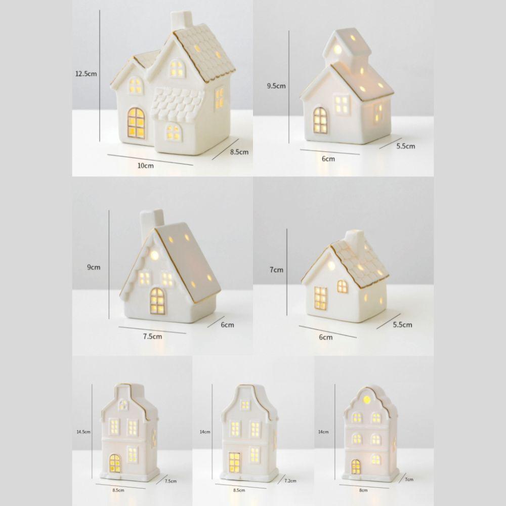 LED Light Up Porcelain Village House White Tabletop Ornaments New House Figurines  Winter Decor