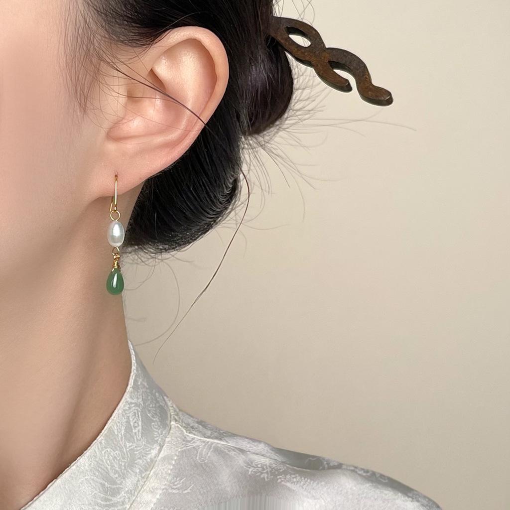 Elegant Retro Hanfu Freshwater Pearl Earrings - Morning Dew Chinese Style