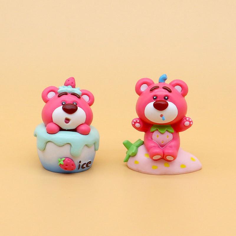 Cute Strawberry Bear Dessert Beach Party Butt Bear Toy Model Twist Egg Figurine