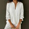 2026 Spring/Summer Women's V-neck Long Sleeve Striped Cotton-Linen Shirt