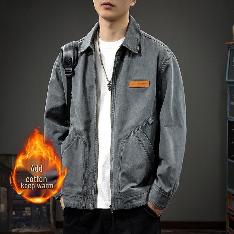 2025 Men's Casual Lapel Jacket: Handsome Detroit Workwear Coat for Spring and Autumn