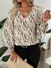 Women's Popular V-neck Leopard Print Loose Long-sleeved Casual Shirt, Chiffon Shirt, Top