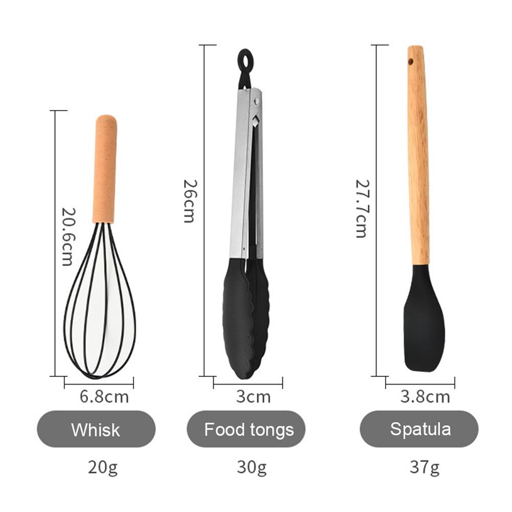 12pcs Silicone Wooden Handle Kitchenware Set Non Stick Spatula Shovel Spoon Cooking Utensils Heat-resistant Cookware for Kitchen