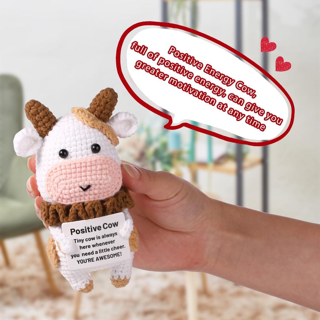 TOYMIS Positive Cow Crochet, Positive Cow Knitted Cow Crochet Cow Pattern Knitted Cow Wool Crochet Doll for Party Decorations Encouragement Gifts