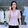 Camicia Chiffon Jacquard Floreale Donna Estate Manica Corta Vestibilità Ampia Top Casual Taglia Piccola Blusa alla Moda