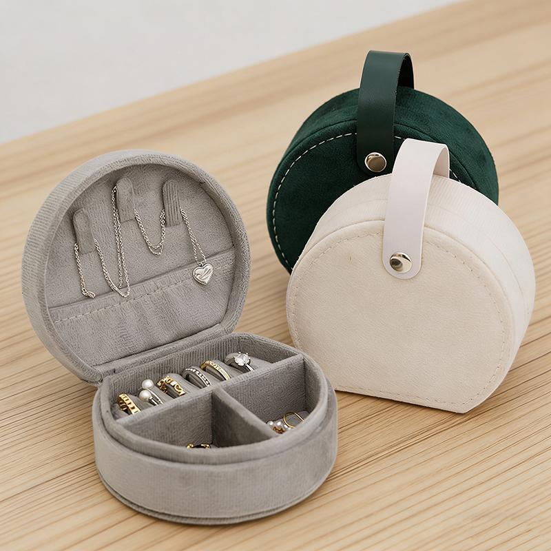 Round Velvet Travel Jewelry Box - Portable Organizer For Rings Earrings Necklaces