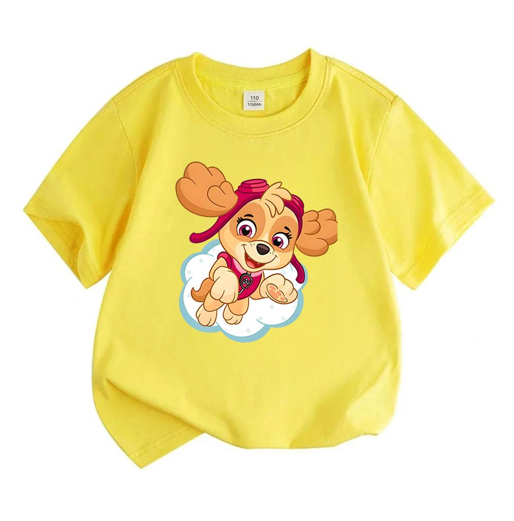 Kids Boys Girls 100% Cotton Crew Neck Short Sleeve T-Shirt, Adorable Flying Cartoon Puppy Print Casual Soft Summer Tee for Little Children Daily Wear