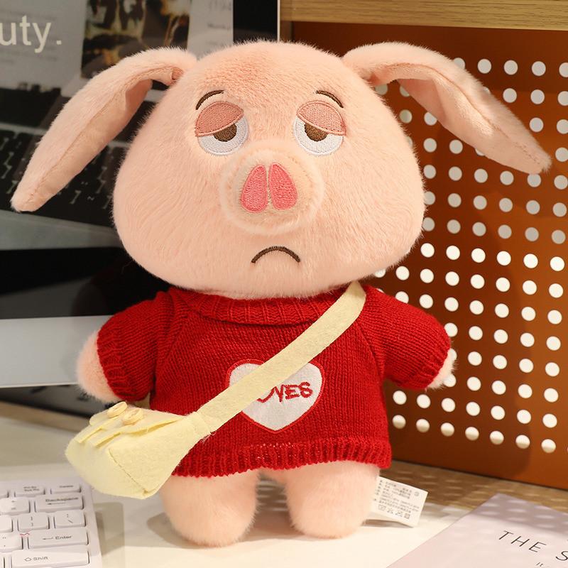 Stuffed Plush Pig Animal With Removable Clothes Bendable Ears Soft Gift Toy