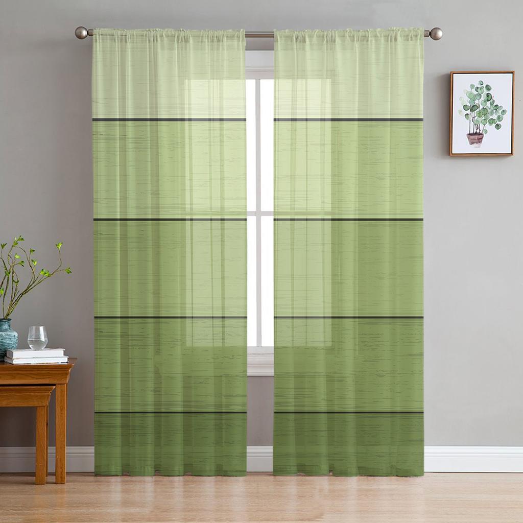 Wood Grain Green Gradient Sheer Curtains for Living Room Decoration Window Curtains for Kitchen Tulle Voile Organza Curtains