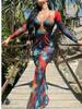 Women's Swimsuit Long Sleeve Tie Dye Three Piece Sexy Halter Neck Bikini Split Suit Beach Wear