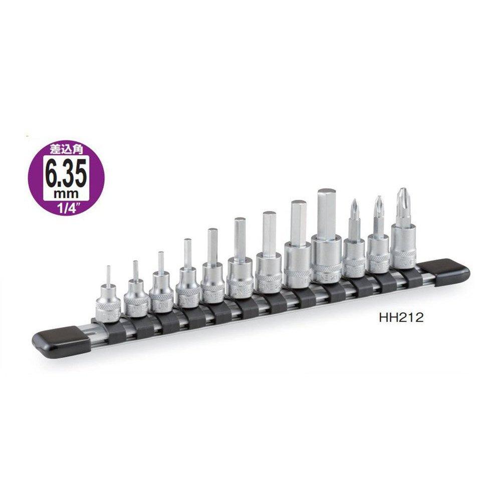 Tone HH212 Hexagon Socket Set 12 Pieces (with Holder), 6.35mm (1/4") Drive,