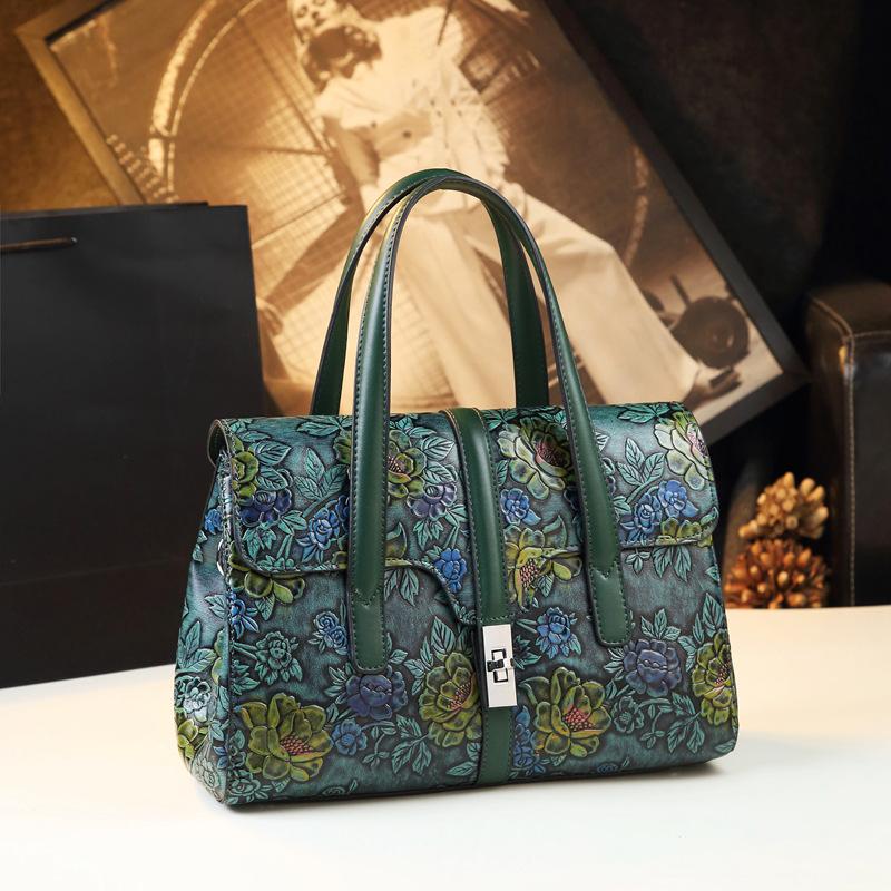 Borsa Media da Mamma Grande Capacità in Pelle Vintage con Stampa a Rilievo Borsa a Spalla Moda Versatile Borsa Tote