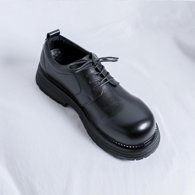 Fashion Stylish Men's Leather Casual Shoes Outdoor Thick Bottom Oxford Shoes Lace Up Tendon Outsole Business Shoes Formal Dress Footwear