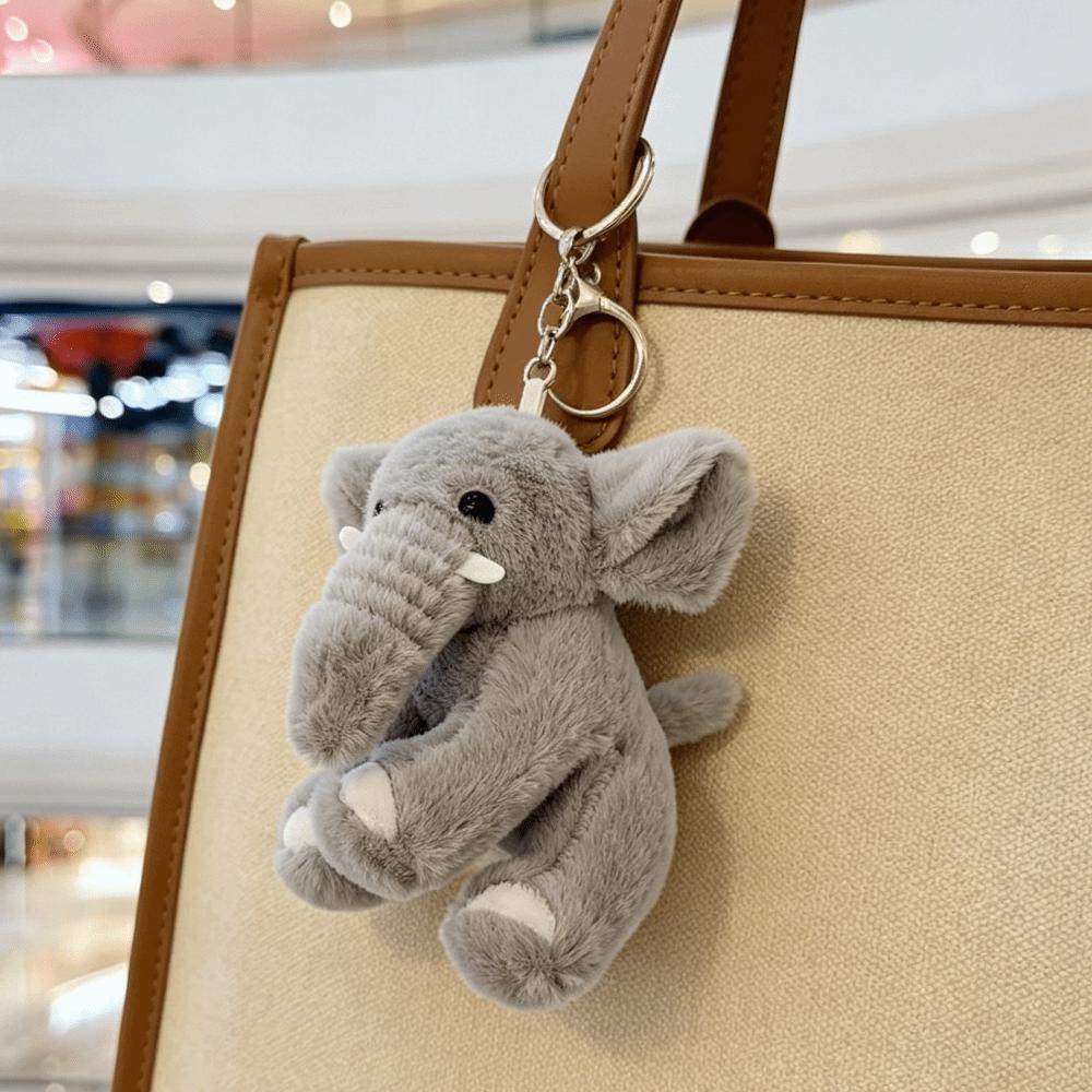 Polyester Elephant Keyring Soft Fluffy Stuffed Keychain Cute Cartoon Cloth Material Animal Bag Pendant Purse Decoration