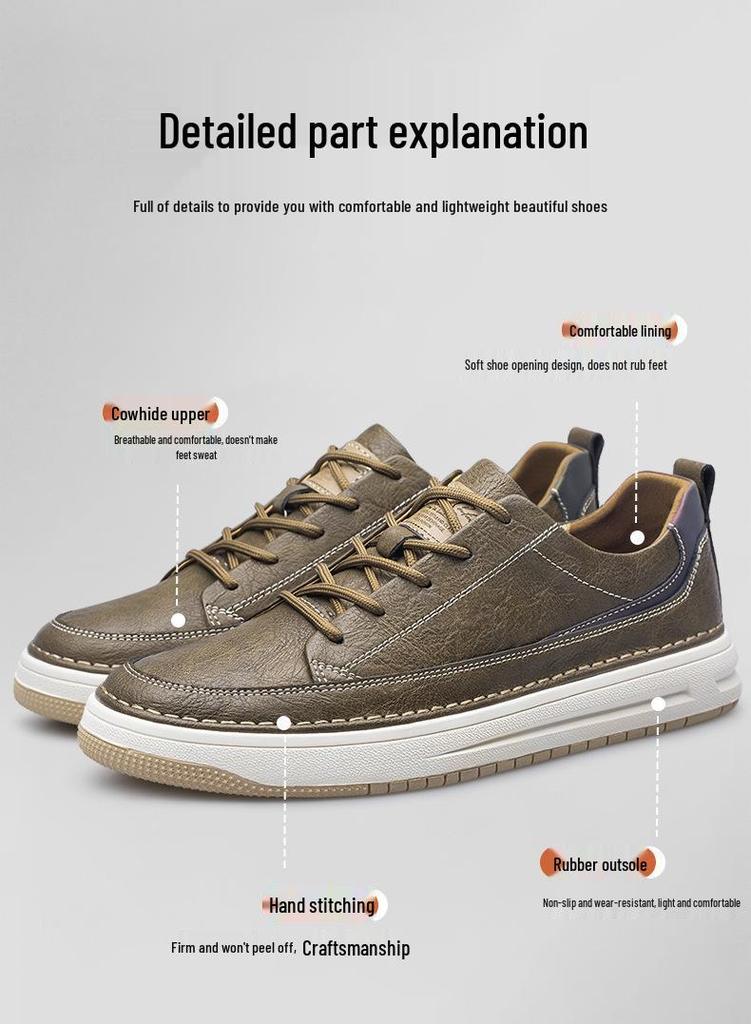 Men's Summer Cowhide Round Toe Breathable Leather Sneakers