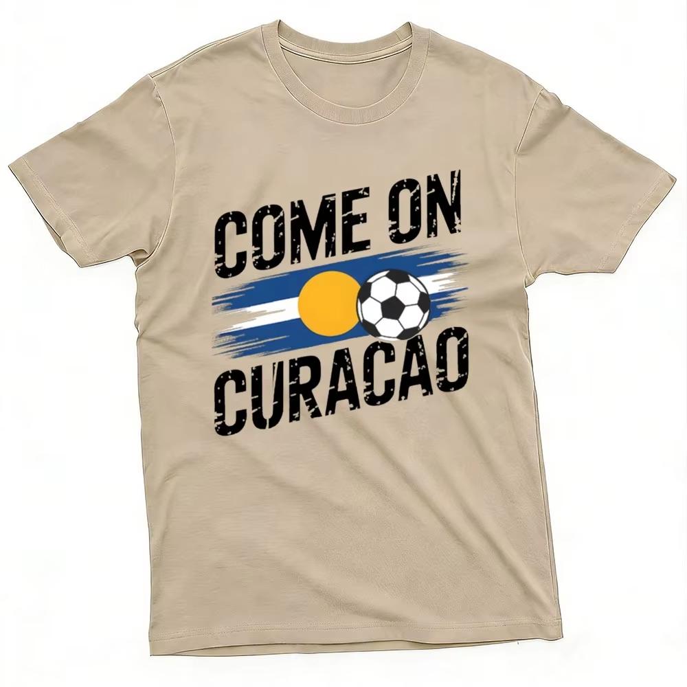 Come on Curacao Flag Soccer Ball Graphic T Shirt Vintage Distressed Print Sports Fan Supporter Casual Streetwear Football Tees