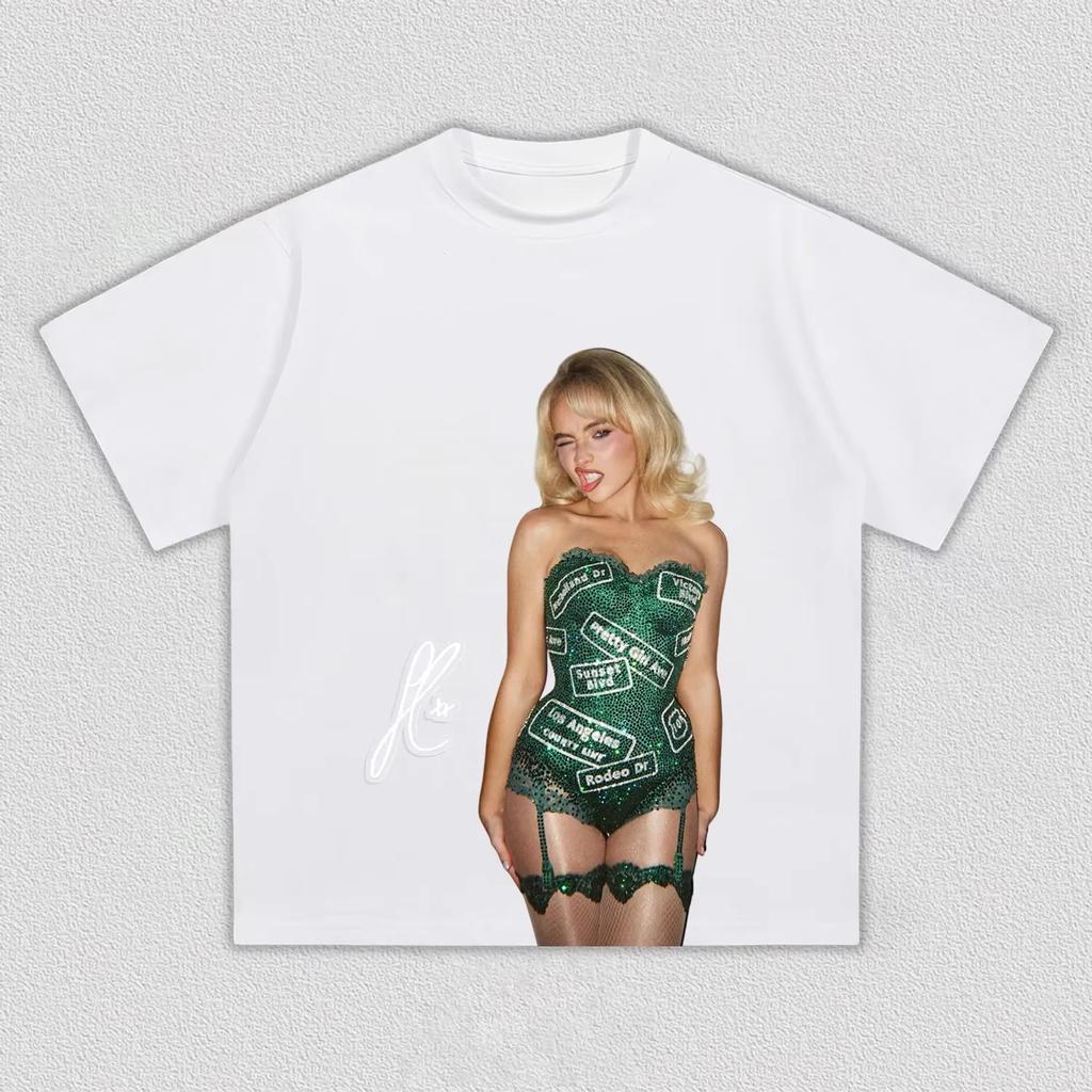 Sabrina Carpenter Vintage Pop Singer Tour Print T-shirt, Loose Pure Cotton Streetwear Tee, Exclusive Women and Men T-shirt