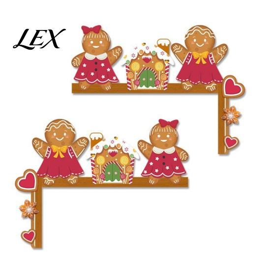 Christmas Door Corner Decoration Topper, Wooden Sign, Santa Snowman Gingerbread Frame Art Man Decor for Home Holiday Party Tree Sign