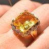 Milangirl  Square Cyrstal Engagement Ring Women Champagne Big Zircon Rings For Women Vintage Zircon Yellow Rings  Gifts