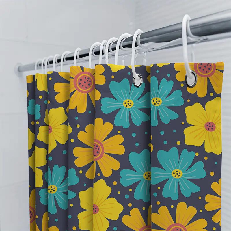 Colorful Floral Shower Curtain Bathroom Decor Blue Yellow Red Pink Purple Flowers Waterproof Bath Mat Cover Home Decoration Arti