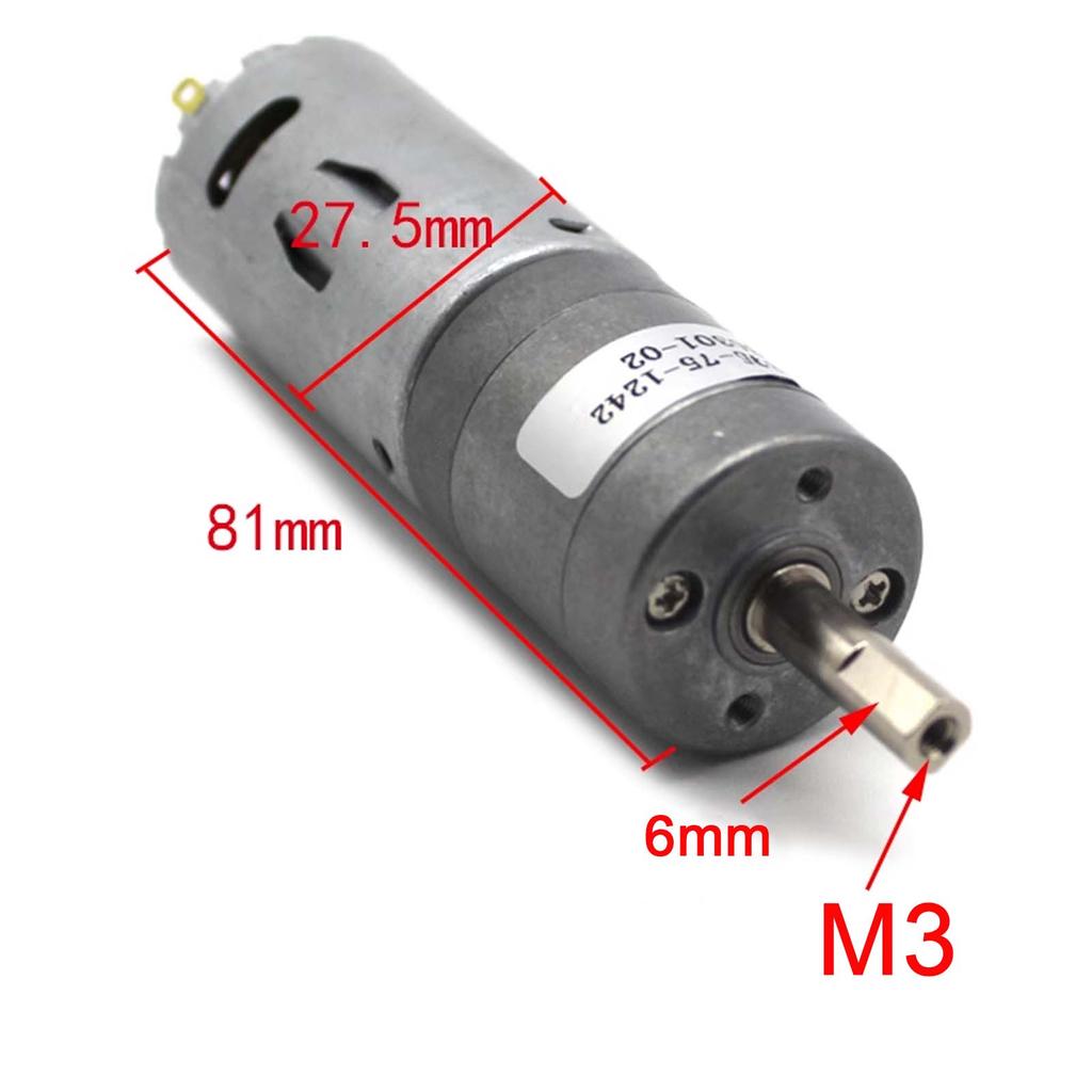 395 Gear Motor 12V 43RPM - M3 Threaded Shaft Robot Motor for DIY/RC/STEM - 6mm Dual Flat Shaft with 19mm Mounting Holes