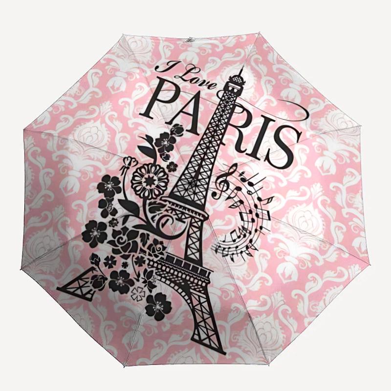 

1pc Paris Eiffel Tower Pattern Auto-Fold Umbrella with One-Touch Open/Close - 8 Reinforced Ribs for Windproof Stability, yy251118259