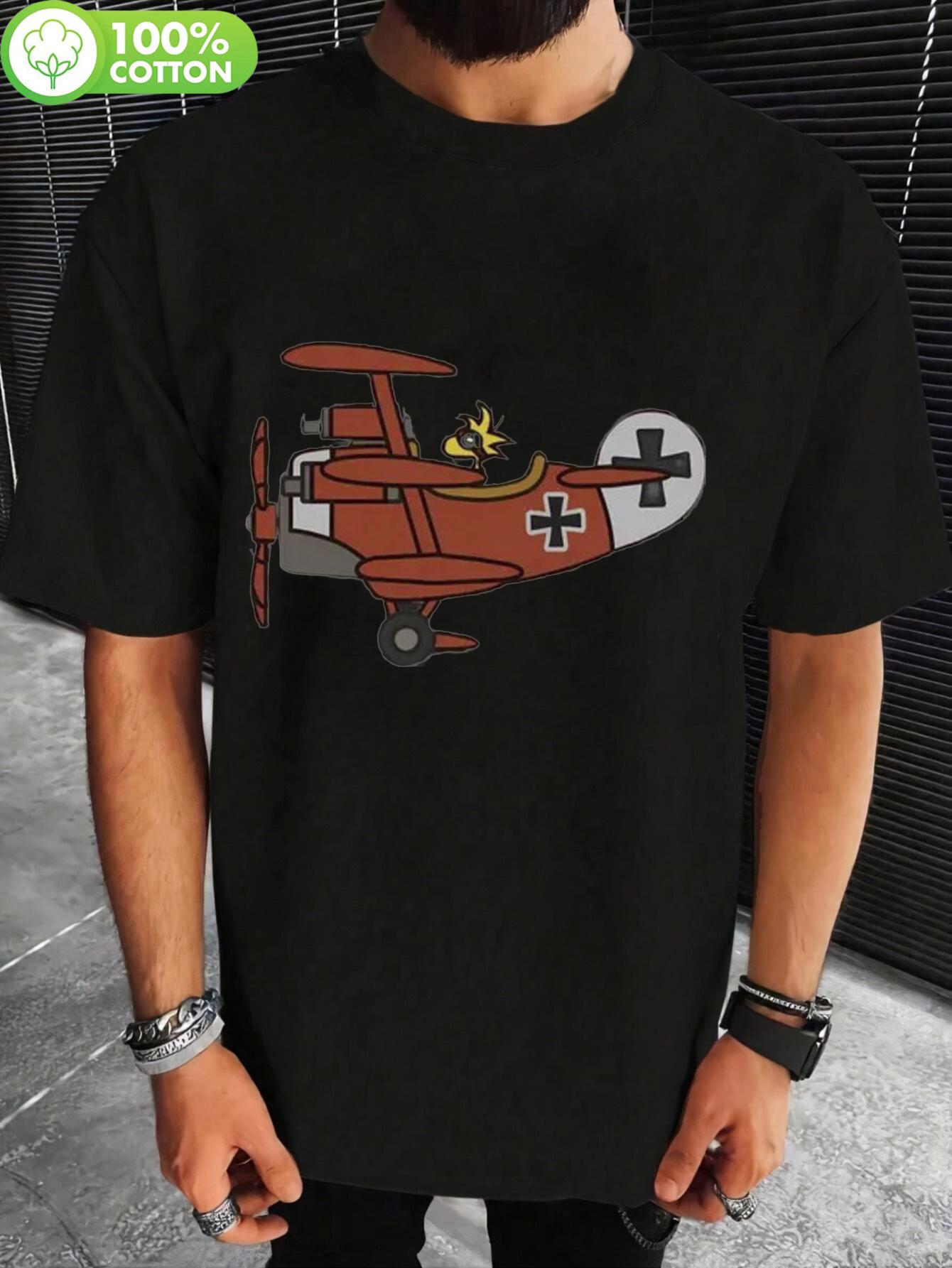 100% Cotton Casual Tshirt with Vintage Airplane Graphic -... M