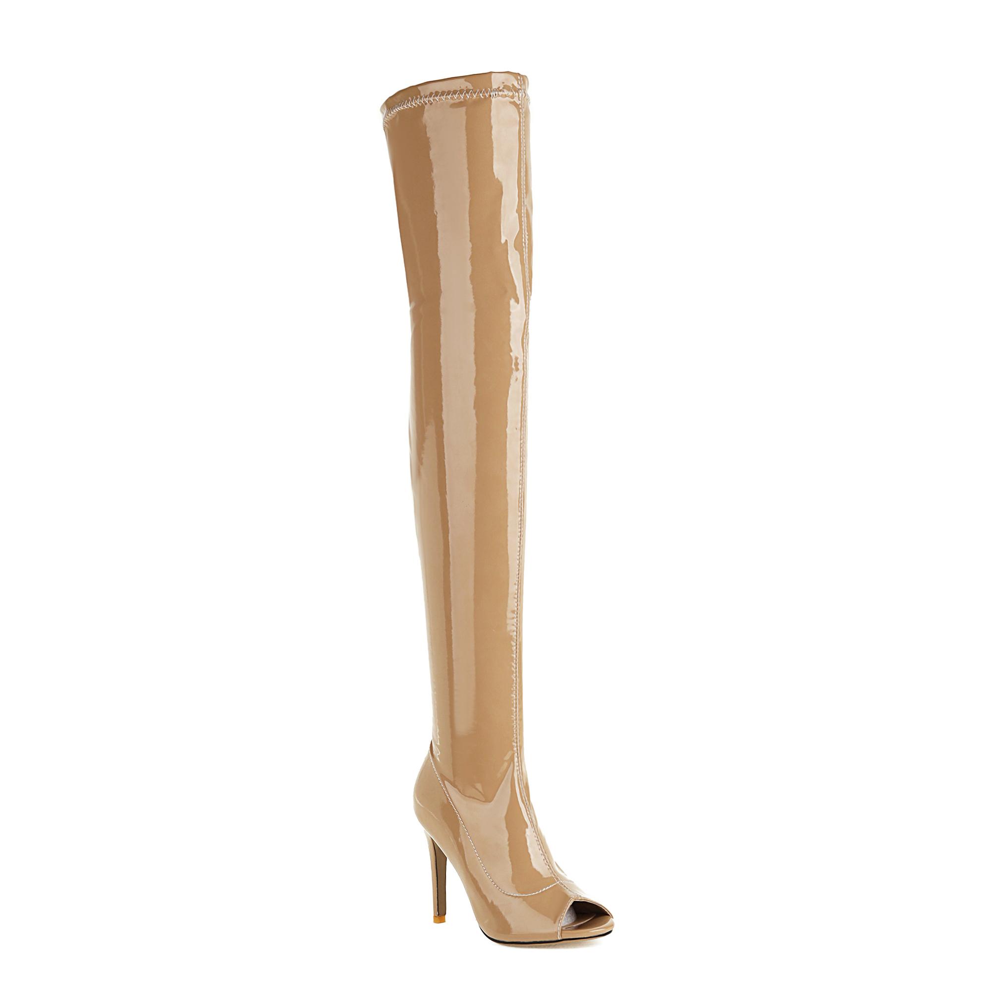 

Q/Women s High Heeled Boots, Sexy Solid Color, Slim Heel, Fish Mouth, Knee Length Boots, Oversized Women s Shoes 34 абрикосовый