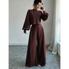 Spring and Autumn Solid Color Wide Leg Pants Set, Women's Loose Long Sleeve Short Top, Two Piece Set, Fashionable and Casual