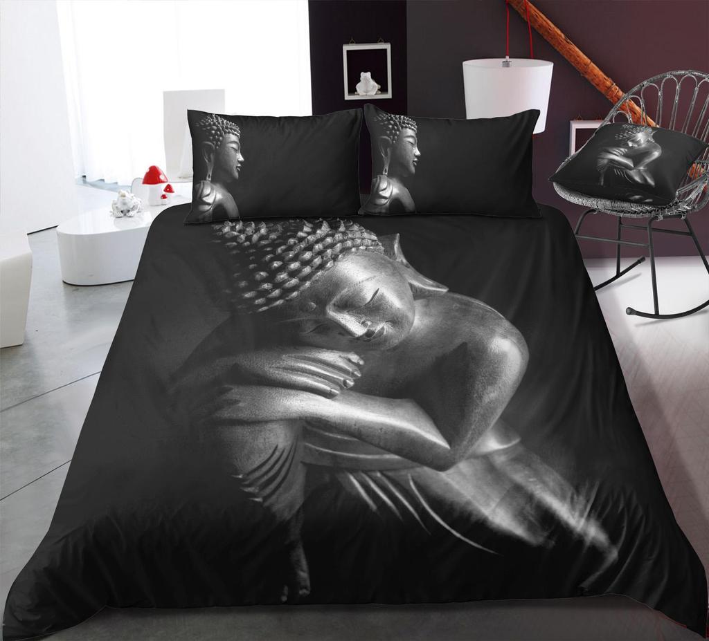 Buddha Creative Printing Bedding Set Personalized Design Quilt Cover and Pillowcase Full-size Microfiber Comfortable Home Decoration