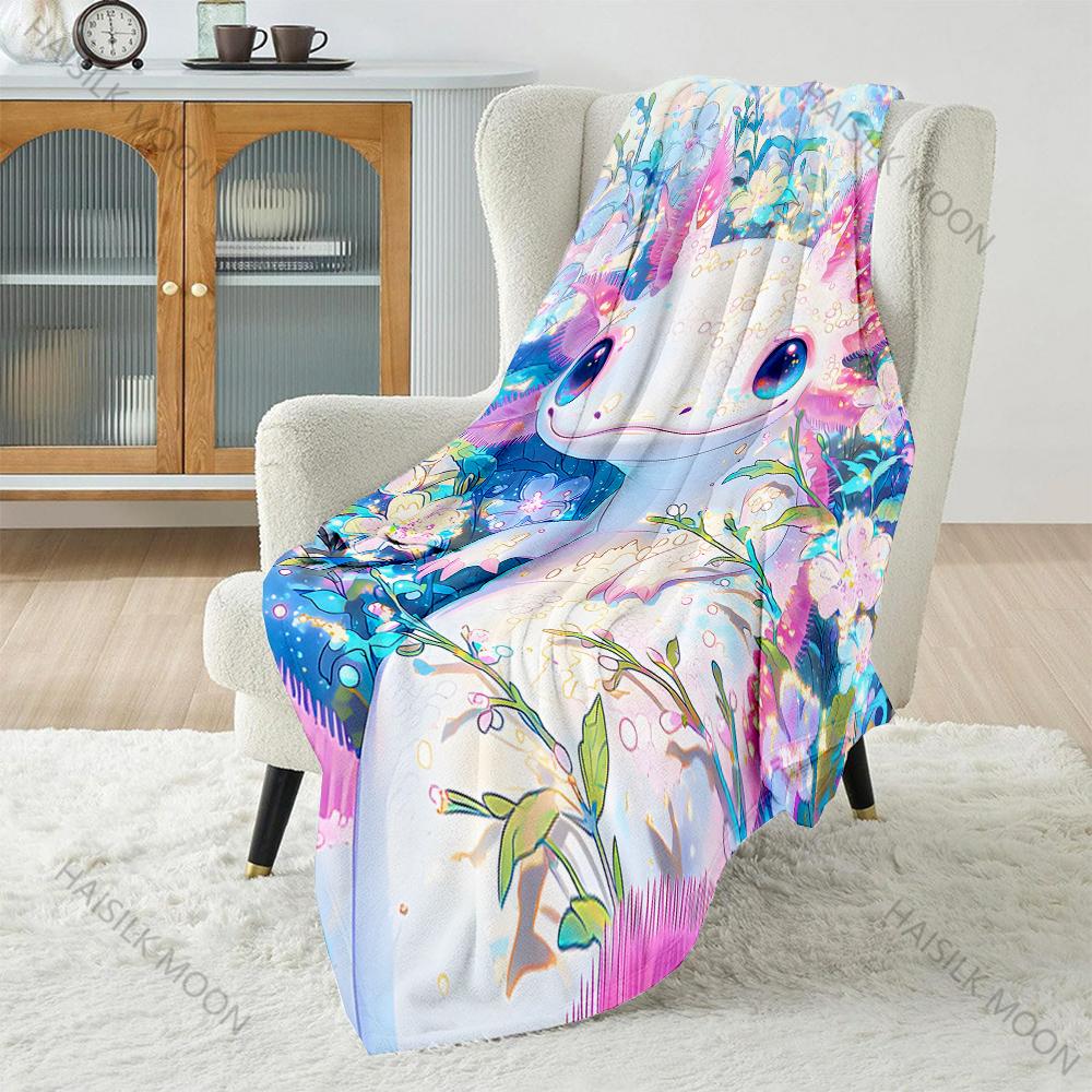 1PC Pink Axolotl with Flowers Print Adult Children Warm Blankets Home Travel Car Soft and Comfortable Suitable for All Seasons