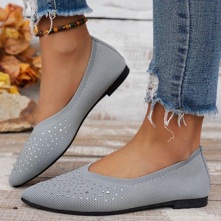 Women Flats 2025 Lightweight Ballet Sneakers Woman Shiny Crystal Shallow Loafers Women Flock Soft Sole Walking Shoes for Women