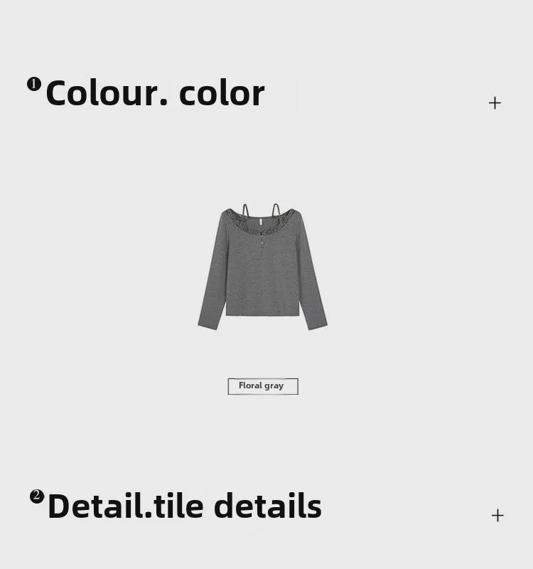 Women's Plus Size Lace Splicing One-Shoulder Long-Sleeve T-Shirt