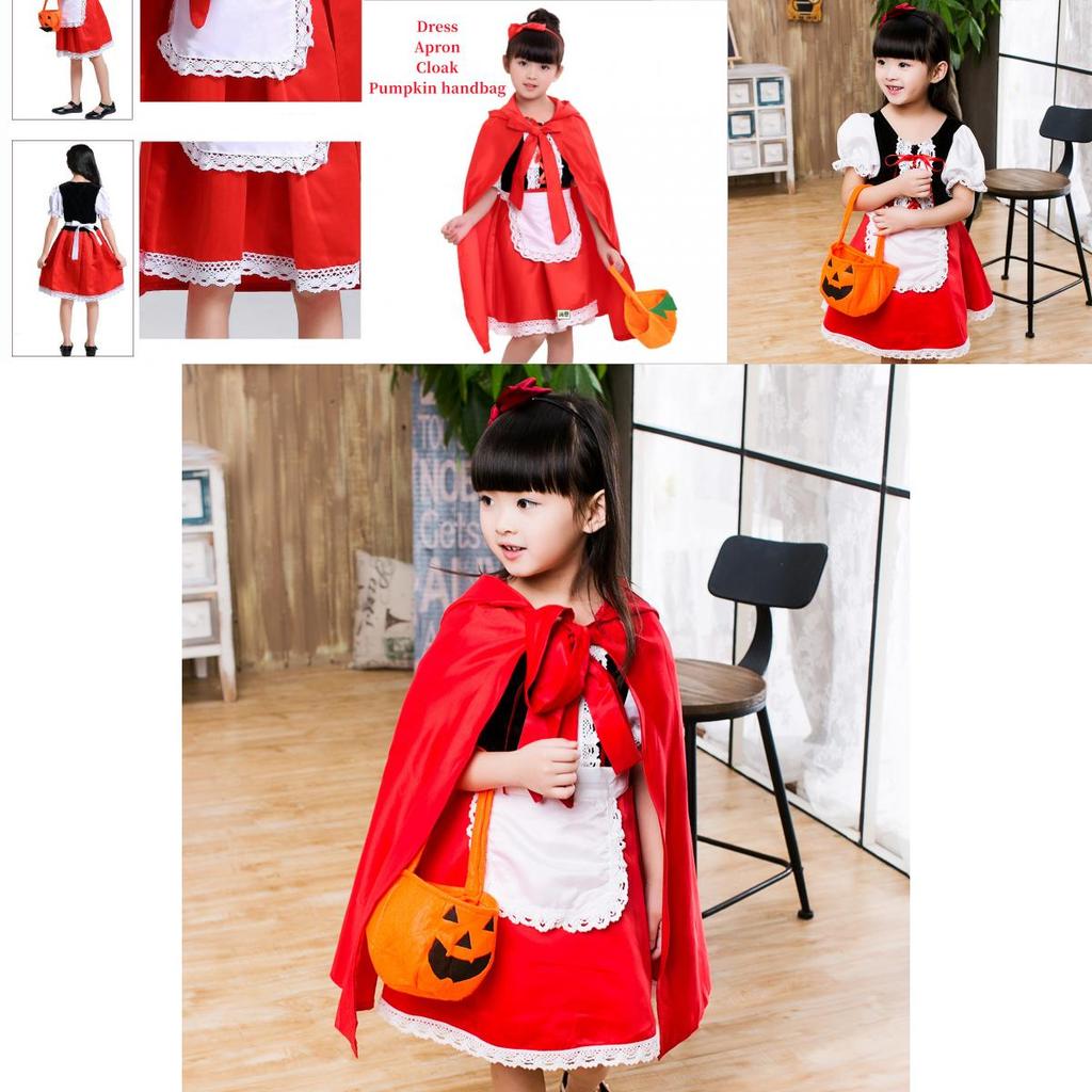 Czerwony Kapturek Sukienka Księżniczki Kostium Halloweenowy z Bajki Dla Dzieci