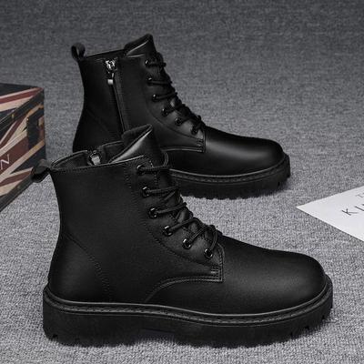 Chef Men's Shoes Autumn Non-slip Waterproof Kitchen High-top Leather Boots Black Casual Leather Shoes Winter Sports Martin Tide Shoes