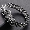 Gothic Double Dragon Head Bracelet for Men Braided Leather & Stainless Steel Link Chain Wristband Men's Bracelets Jewelry Gifts