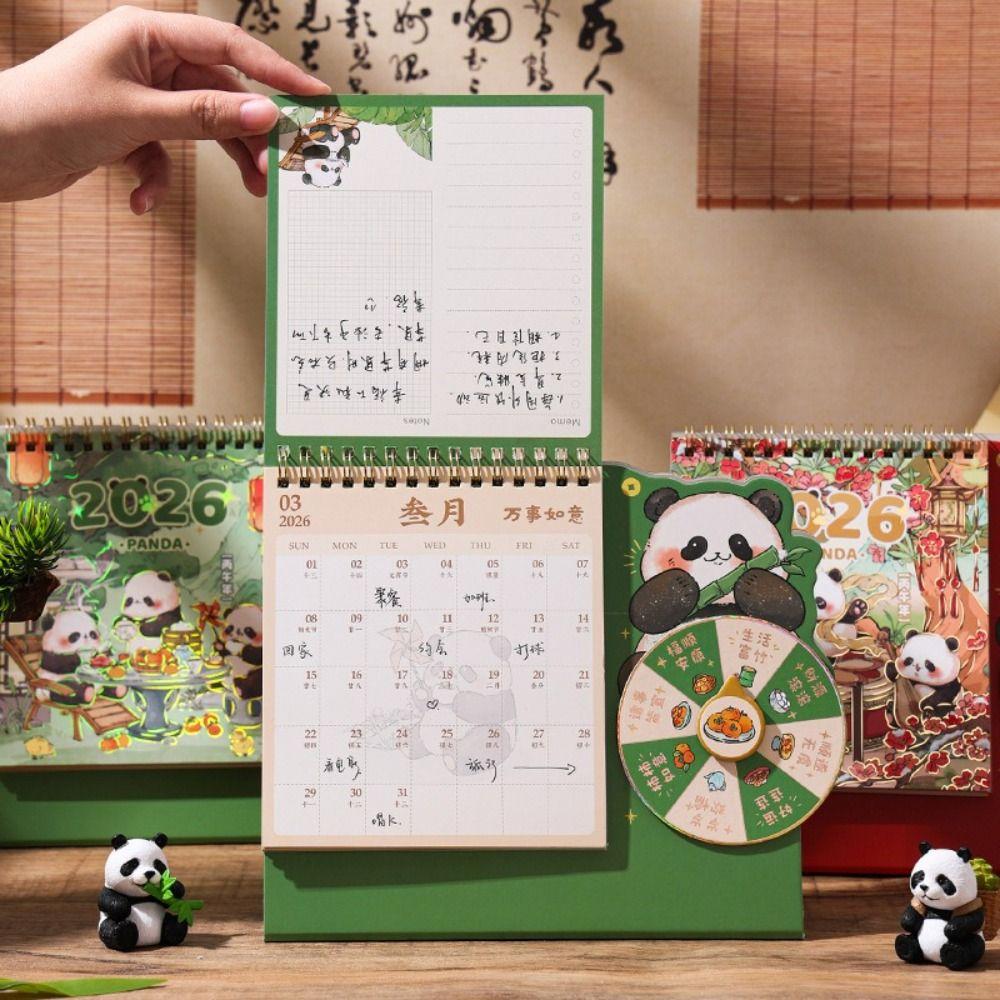 Double Coil New Year Desktop Calendar Cartoon Panda Flip Calendar Rotary Table Calendar  Gift