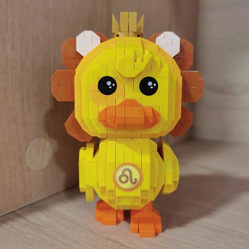 97055 Zodiac Leo Duck Animal Constellation Pet Doll Model DIY Mini Diamond Blocks Bricks Building Toy for Children No Box