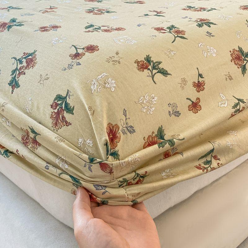 1PCS Sheet Pastoral Flower Fitted Sheet Non Slip Bedspread Washable Cotton With Elastic Band Mattress Cover (no Pillowcase)