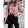 Women's Round Neck Long Sleeve Loose Fit Button Pullover Shirt Casual Blouse
